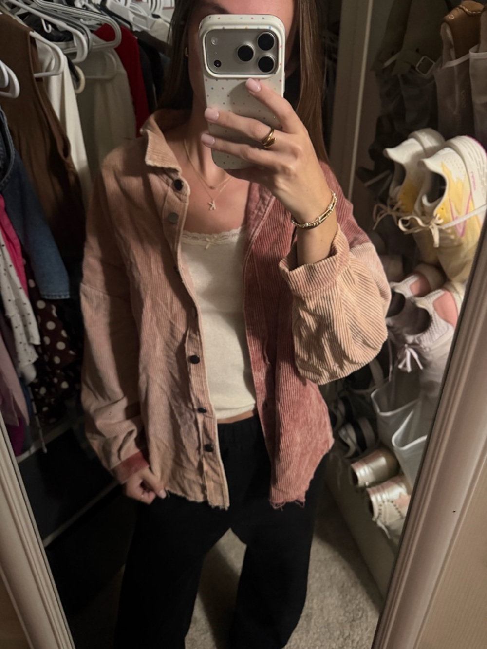 POL Two-Tone Pink Corduroy Button-Up Jacket
